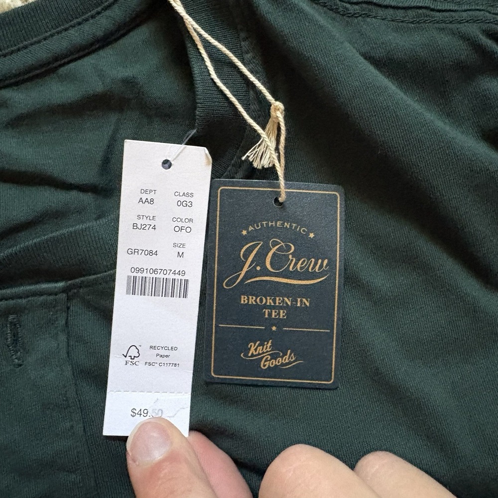 NEW J Crew Broken in Long Sleeve Henley T-Shirt 100% Cotton Size Medium - Picture 3 of 6